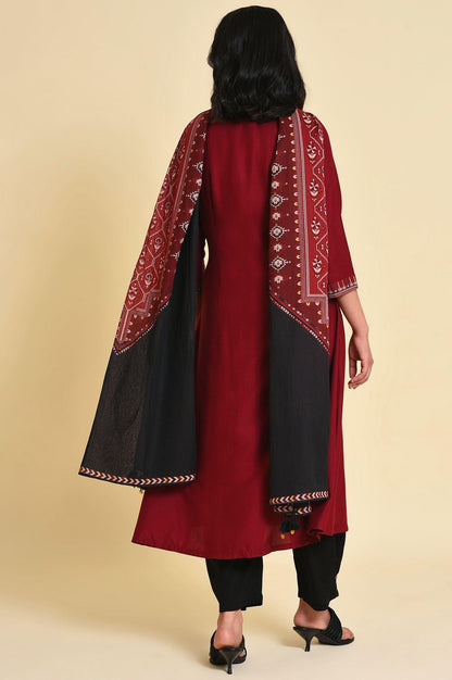 Red Mock Layer kurta Set - wforwoman