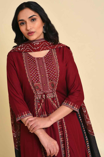 Red Mock Layer kurta Set - wforwoman