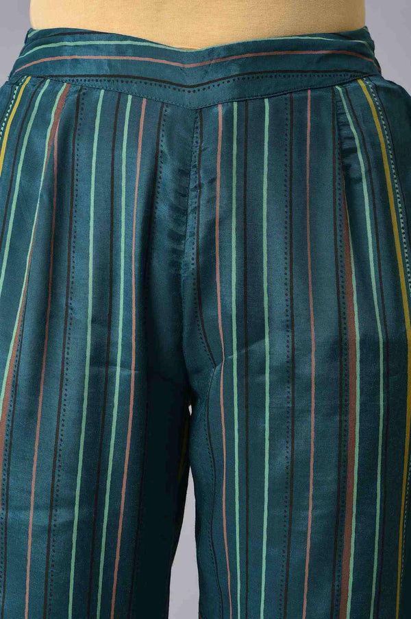 Teal Printed Embellished kurta Pant Set