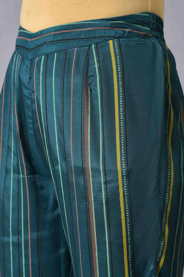 Teal Printed Embellished kurta Pant Set