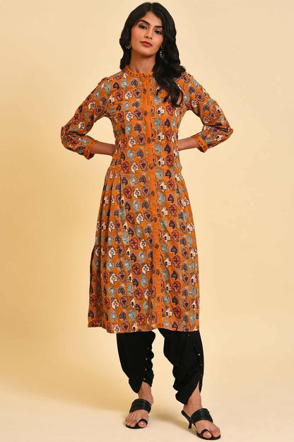 Dark Yellow Printed Shirt Dress Set - wforwoman