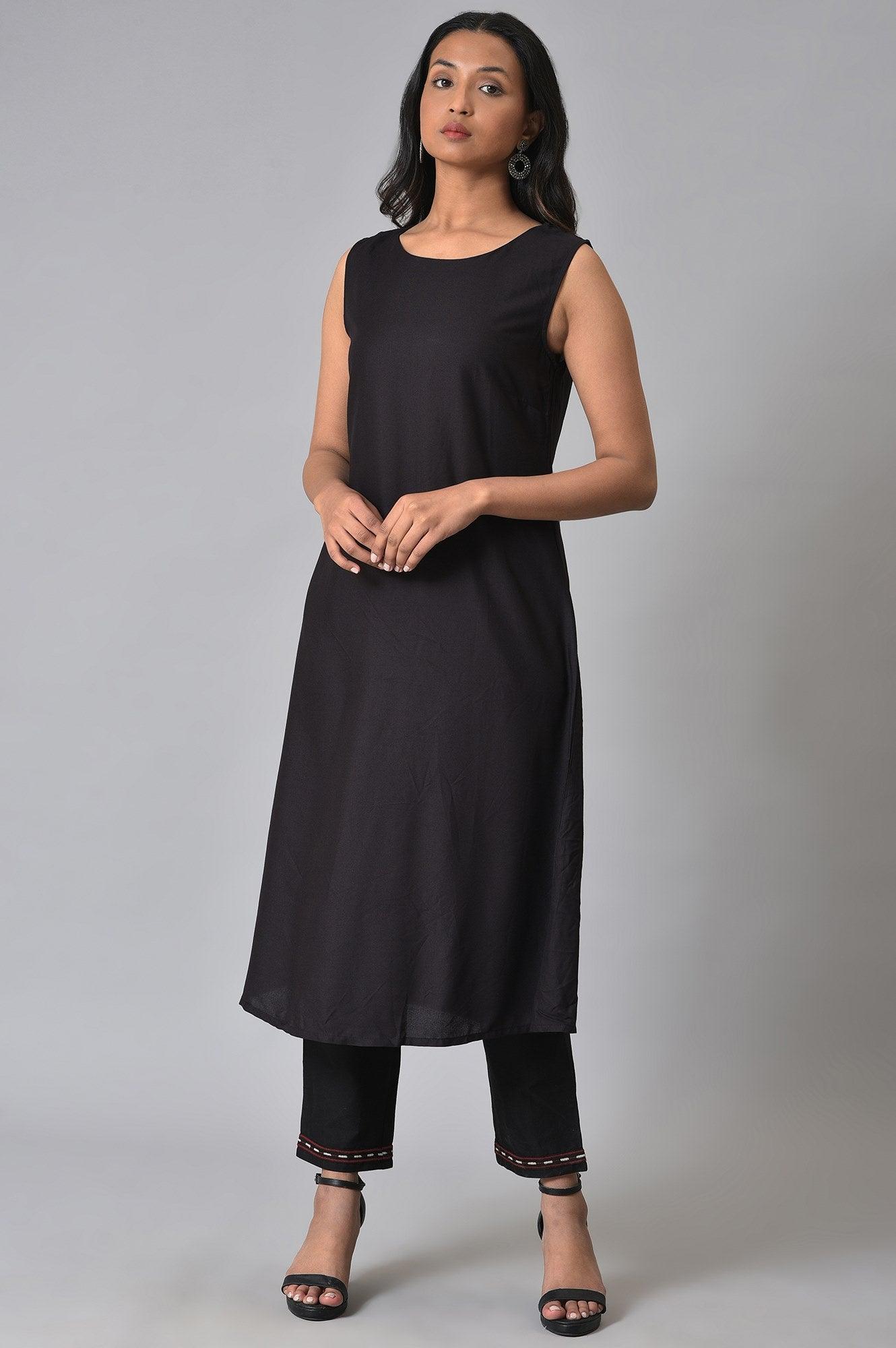 Black Kota Jacket And kurta Set - wforwoman