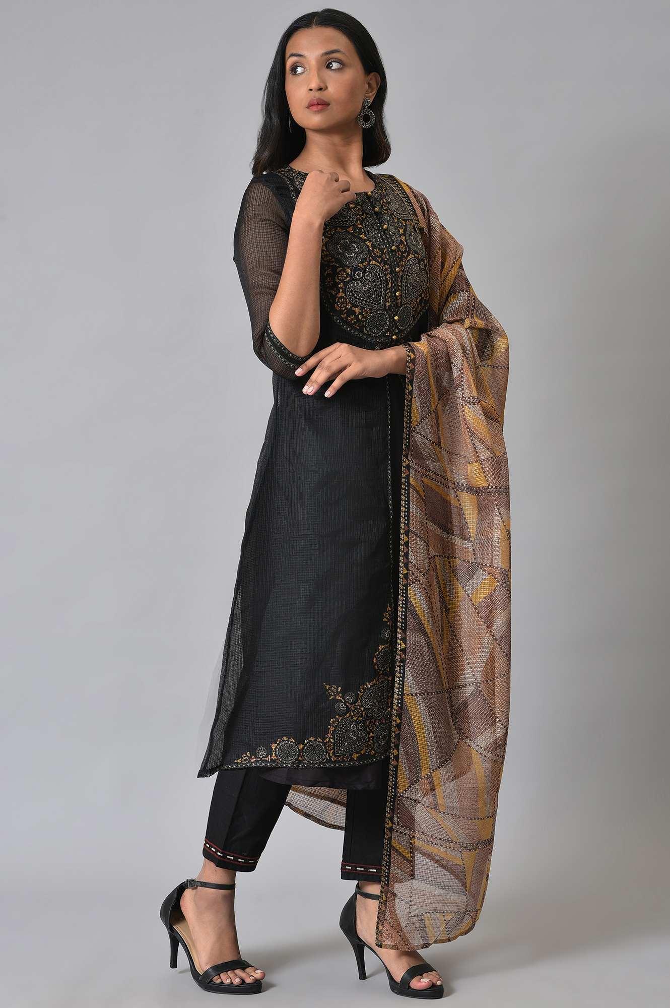 Black Kota Jacket And kurta Set - wforwoman
