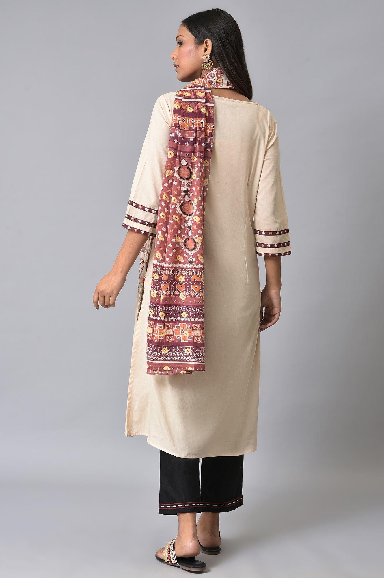 Ecru Straight Printed kurta Set - wforwoman