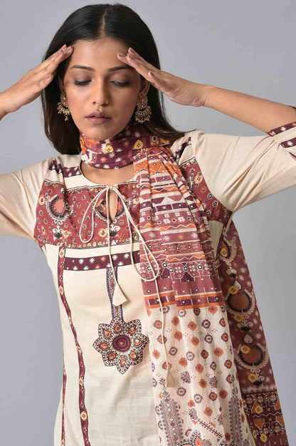 Ecru Straight Printed kurta Set - wforwoman