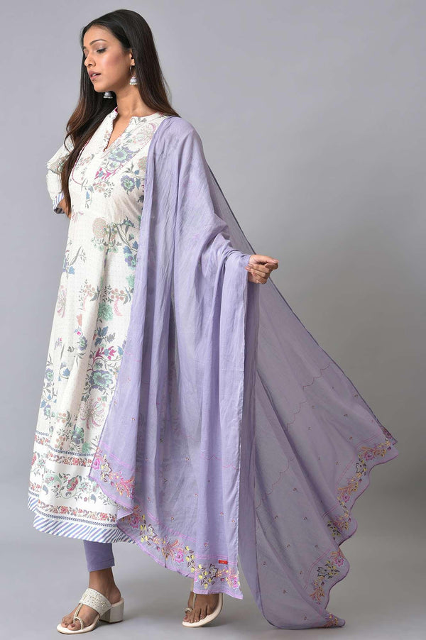 Ecru Floral Printed Flared kurta Set