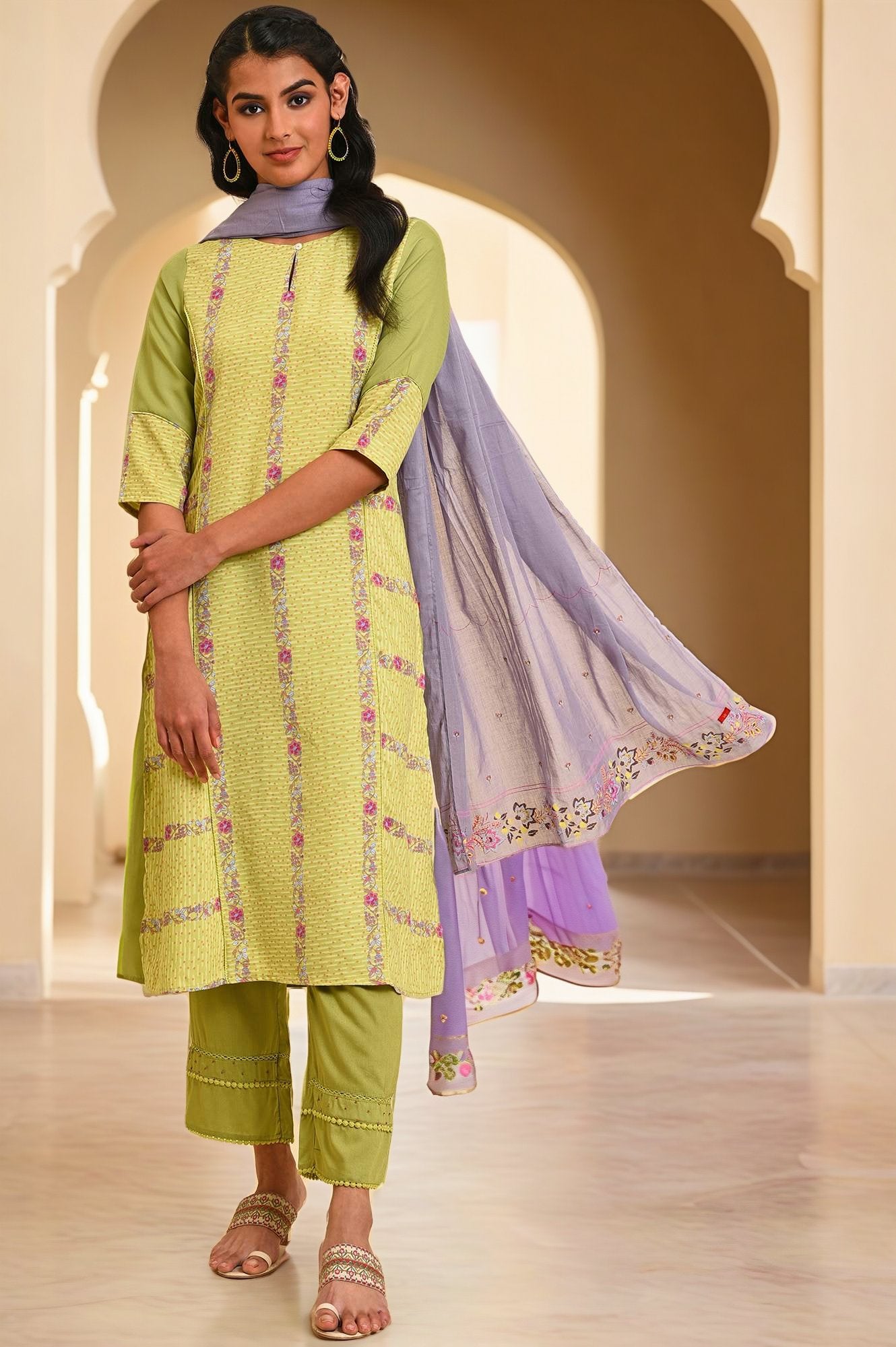 Green Floral Printed kurta Set
