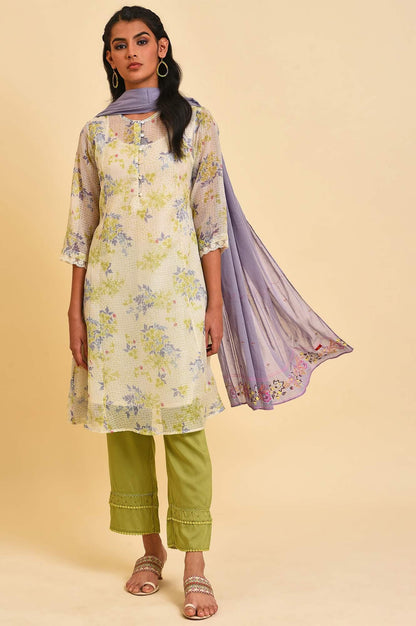 Ecru Kota Floral kurta Set - wforwoman