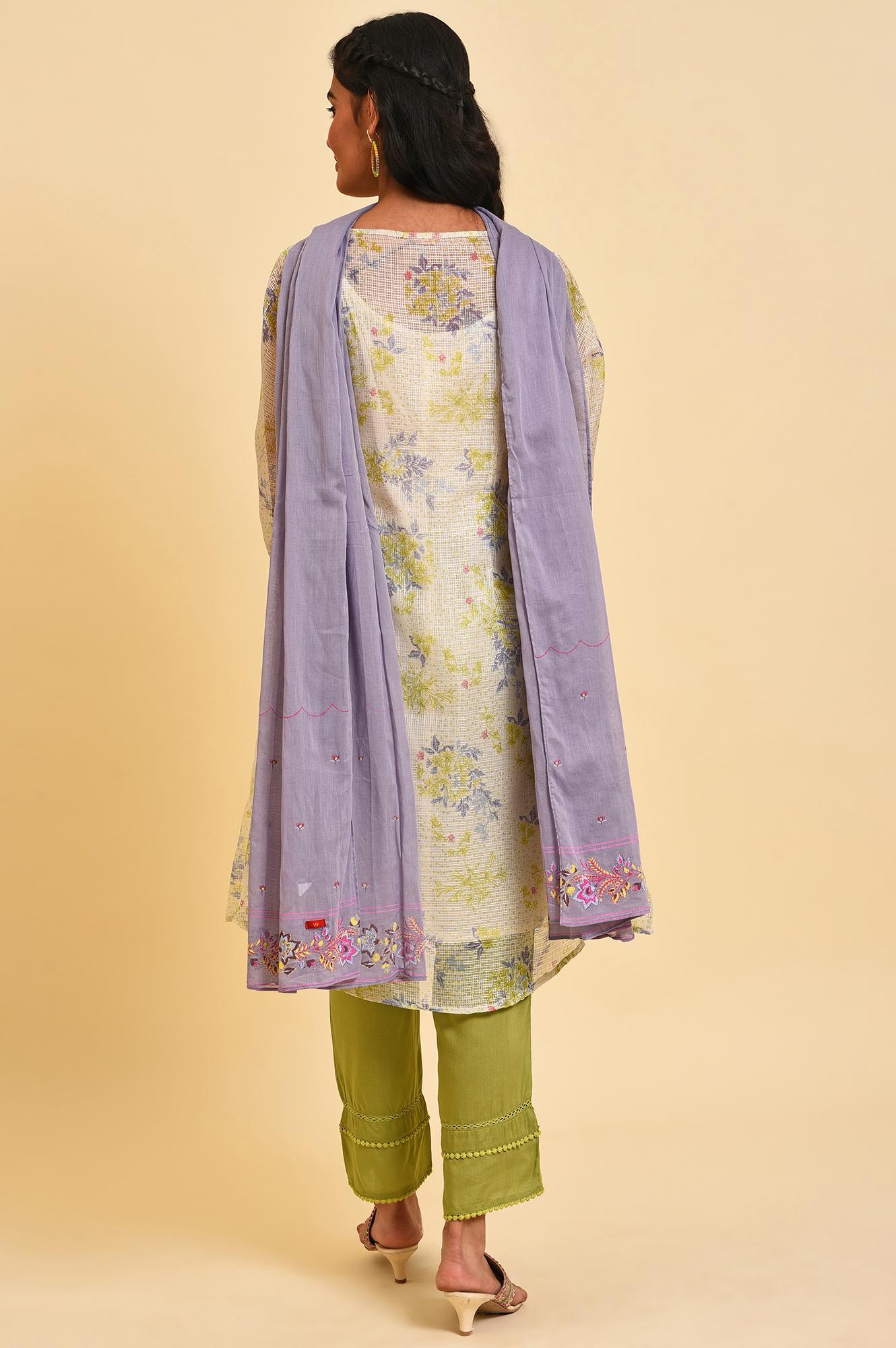 Ecru Kota Floral kurta Set - wforwoman