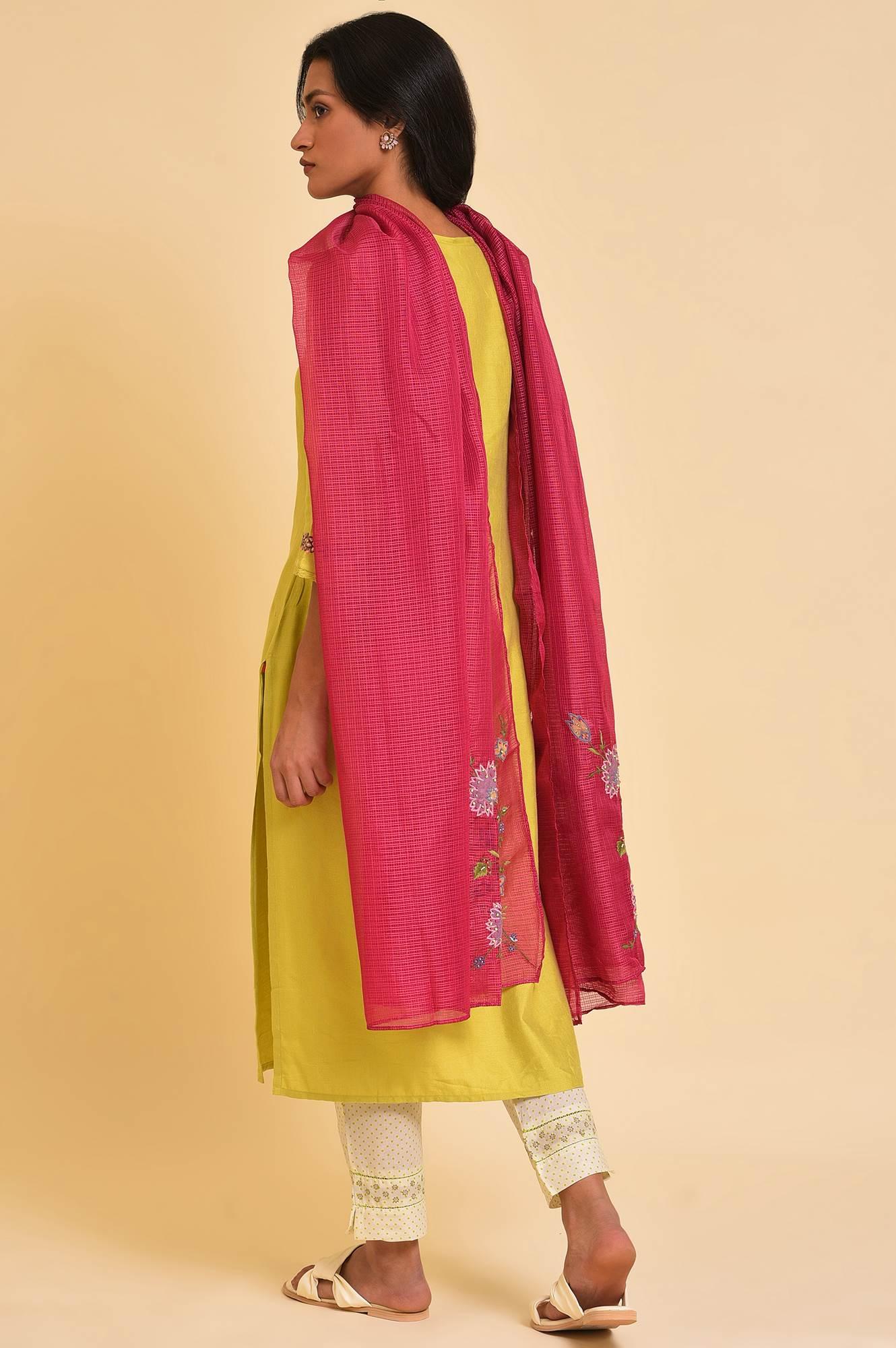 Lime Green Embroidered kurta, Pants And Dupatta Set - wforwoman