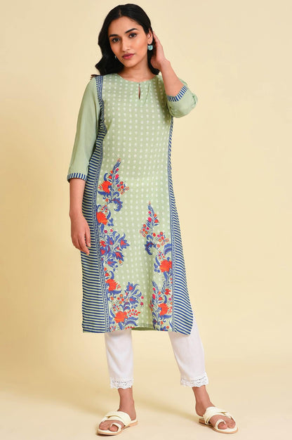 Green Print Mix kurta Set - wforwoman