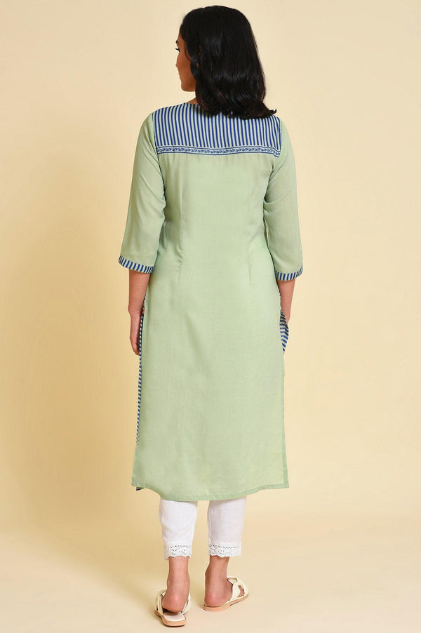 Green Print Mix kurta Set