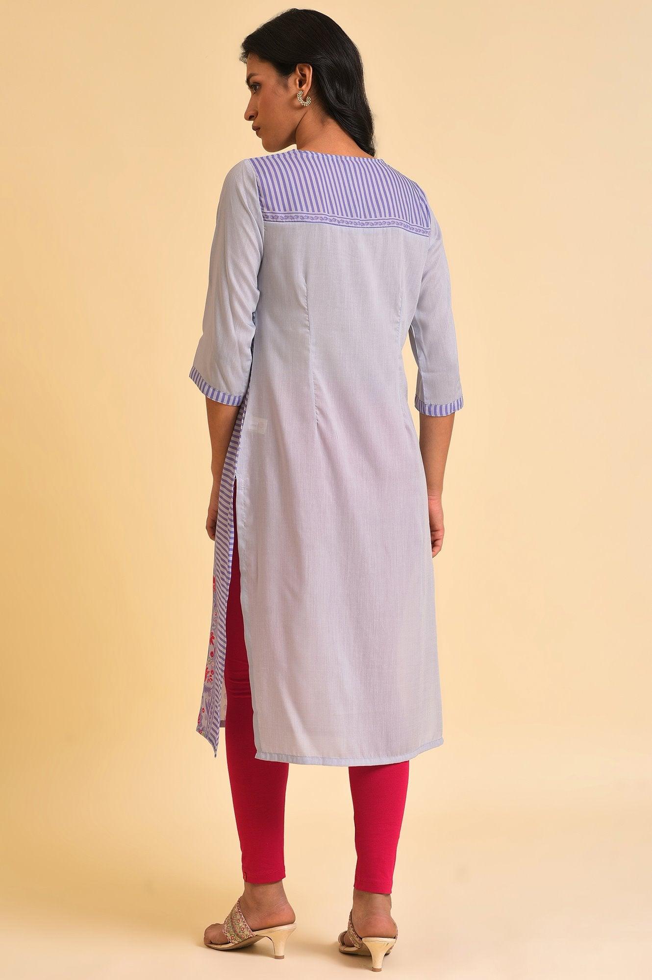 Purple Print Mix kurta &amp; Tights Set - wforwoman