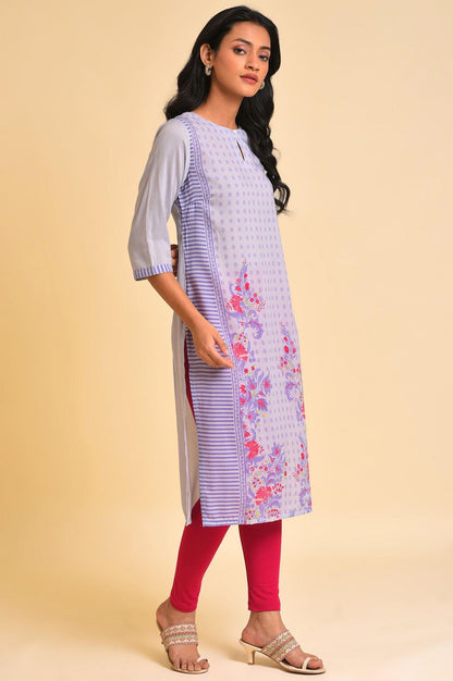 Purple Print Mix kurta &amp; Tights Set - wforwoman
