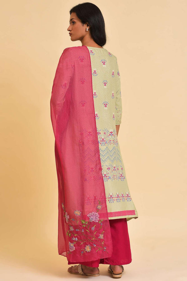 Green Embroidered kurta, Parallel Pants & Dupatta Set
