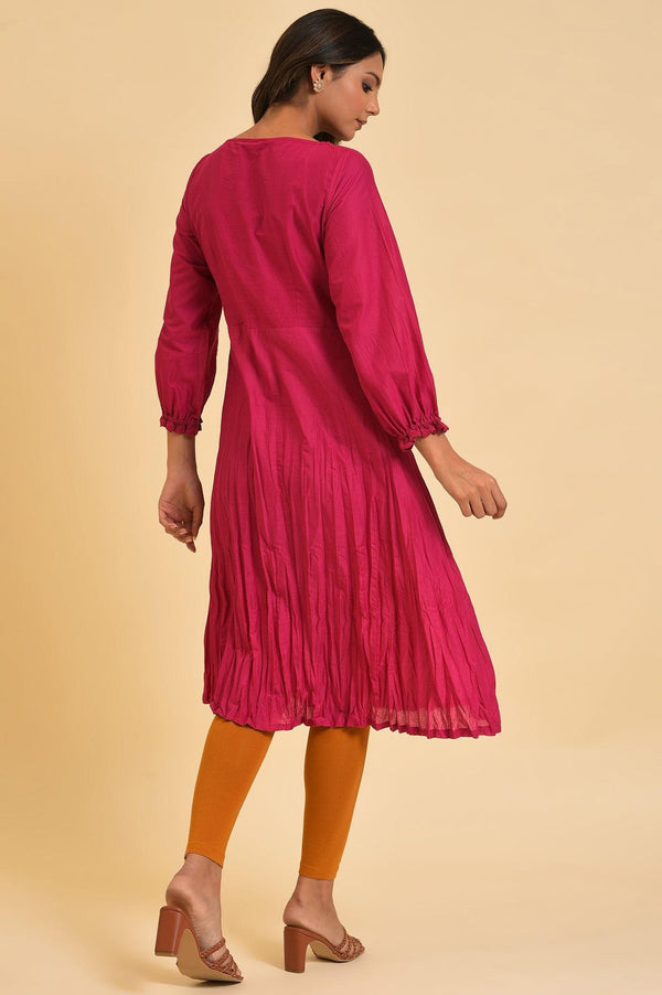 Berry Pink Embroidered kurta & Tights Set