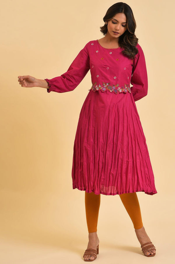 Berry Pink Embroidered kurta & Tights Set