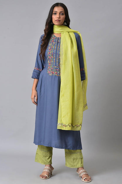 Blue Embroidered Contemporary kurta Set - wforwoman