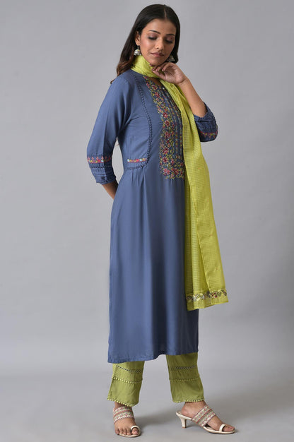 Blue Embroidered Contemporary kurta Set - wforwoman