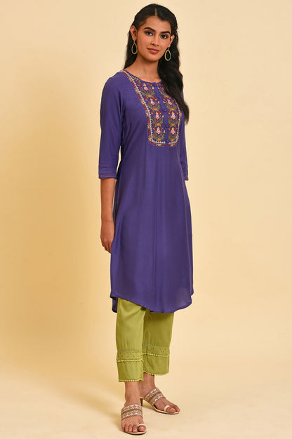 Purple Embroidered kurta Set