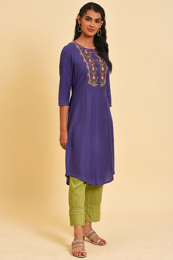 Purple Embroidered kurta Set