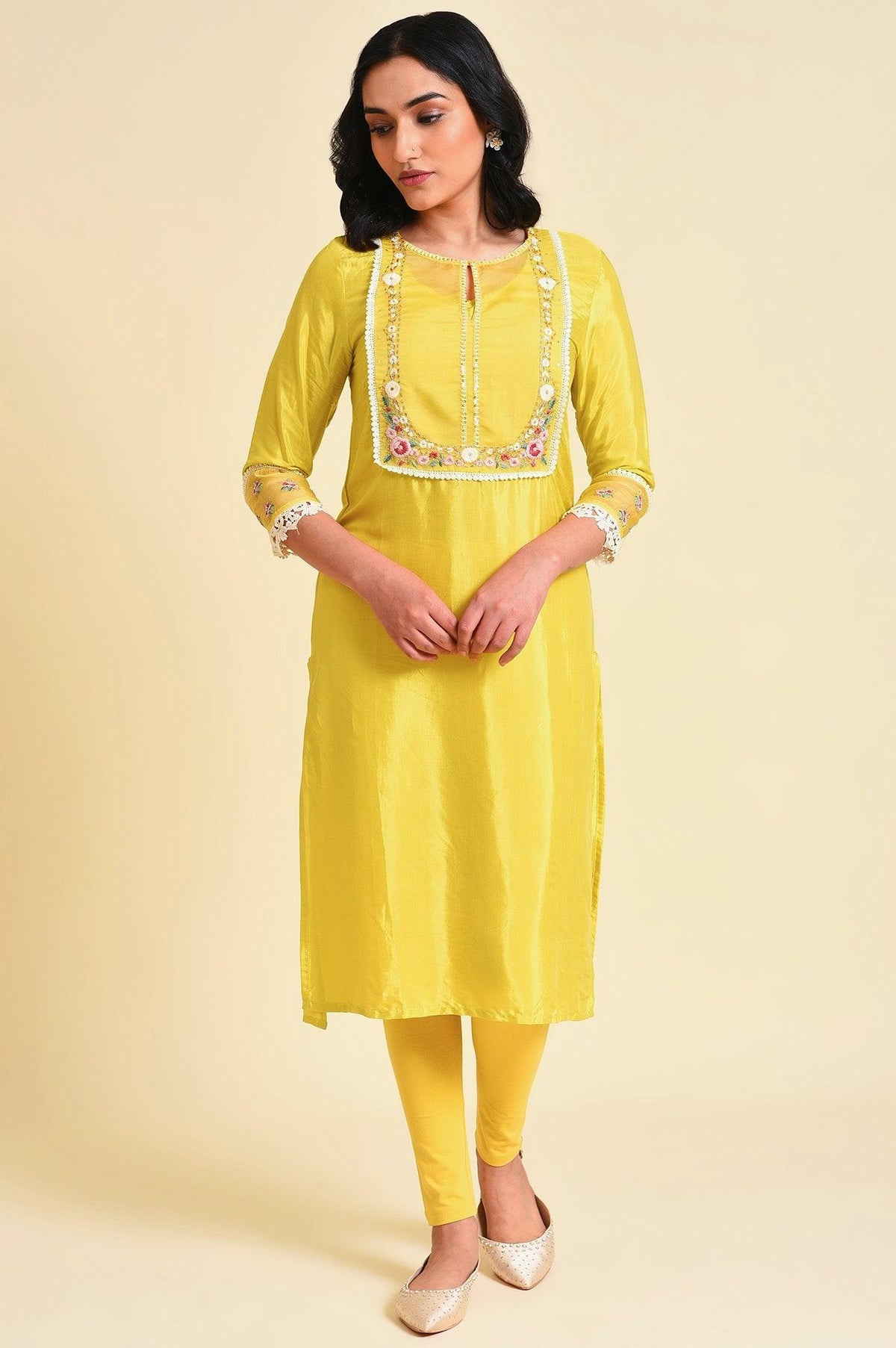 Yellow Embroidered Plus Size kurta Set - 20