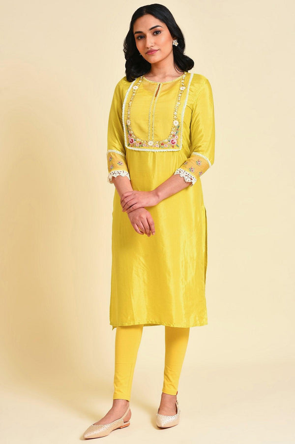 Yellow Embroidered Plus Size kurta Set