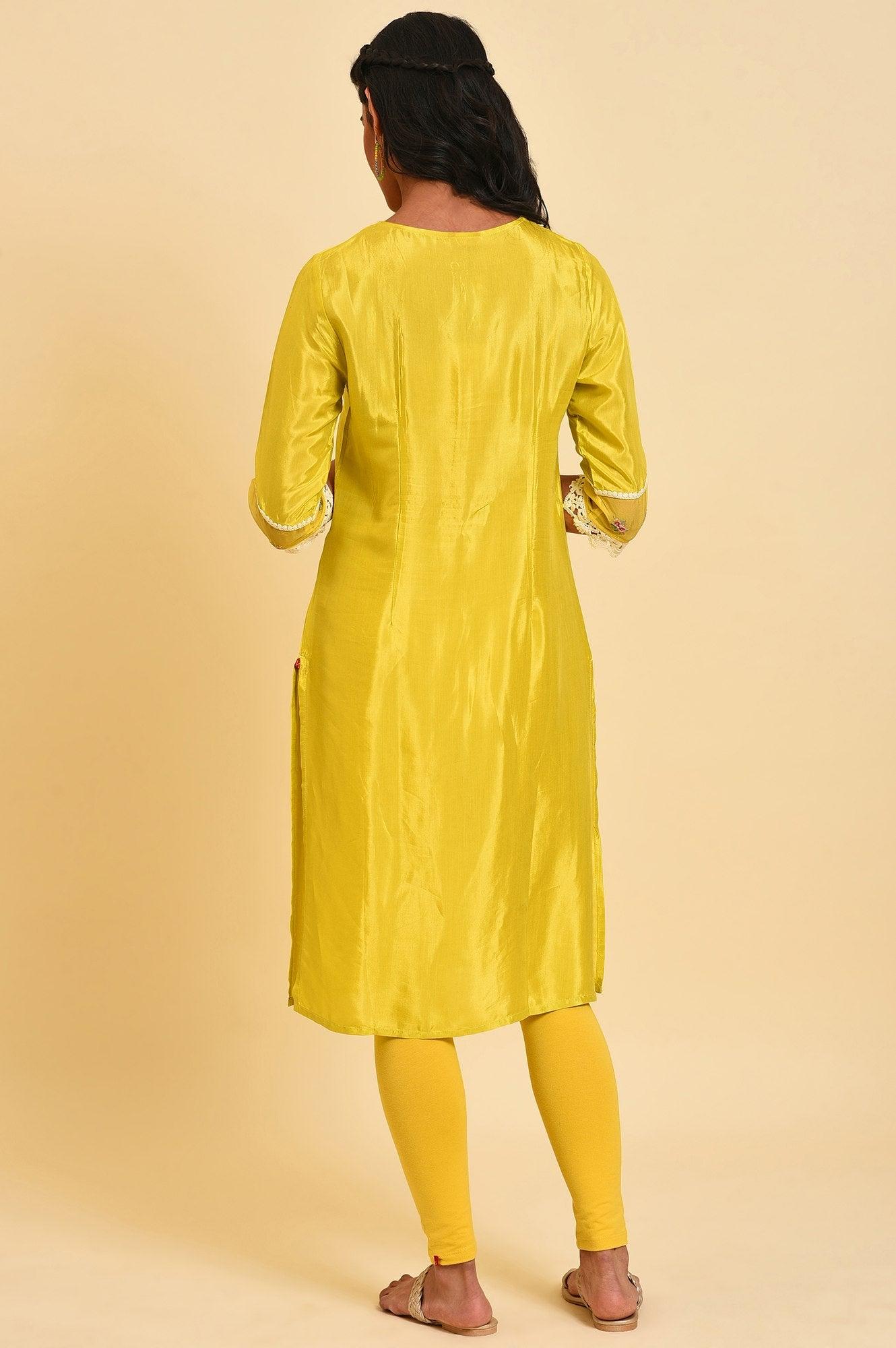 Yellow Embroidered Festive kurta Set - wforwoman