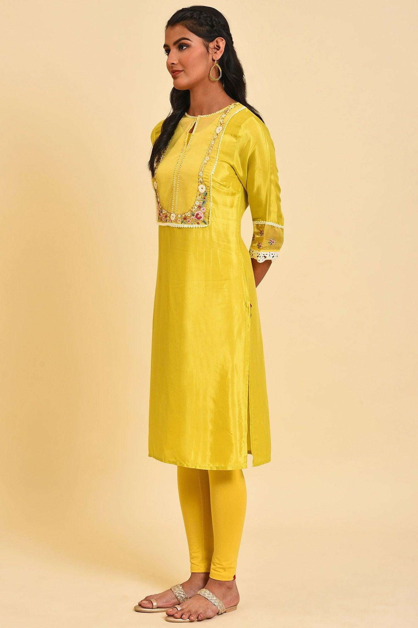 Yellow Embroidered Festive kurta Set - wforwoman
