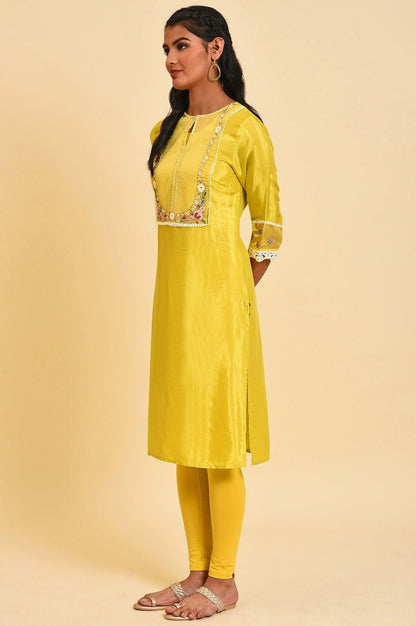 Yellow Embroidered Festive kurta Set - wforwoman