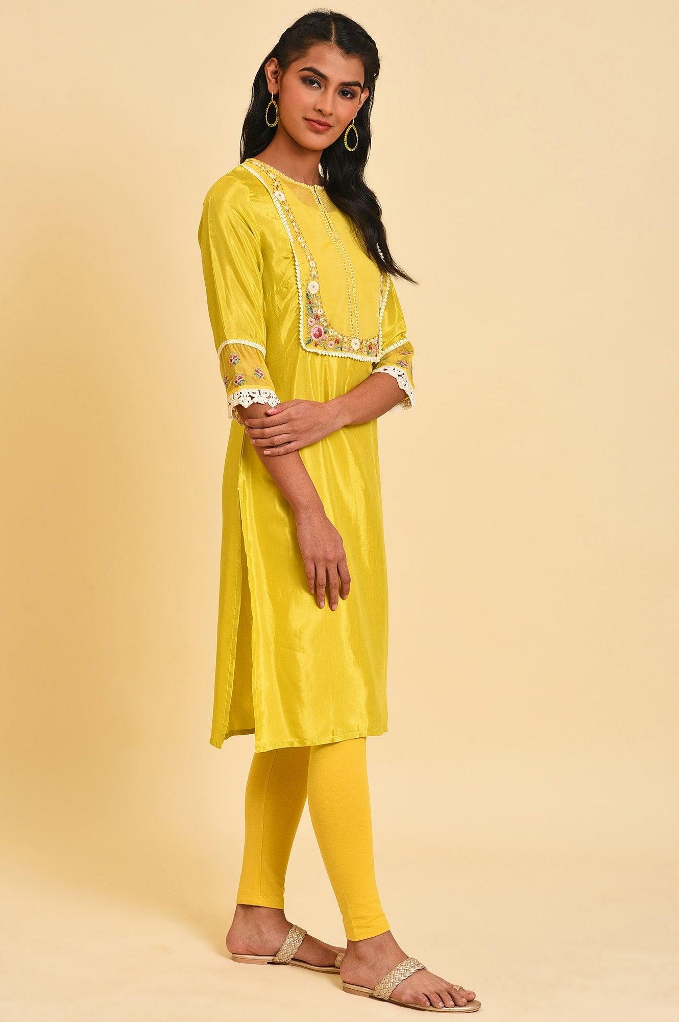 Yellow Embroidered Festive kurta Set - wforwoman