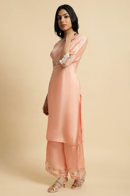 Peach Embroidered Kurta, Pants And Dupatta Set - wforwoman