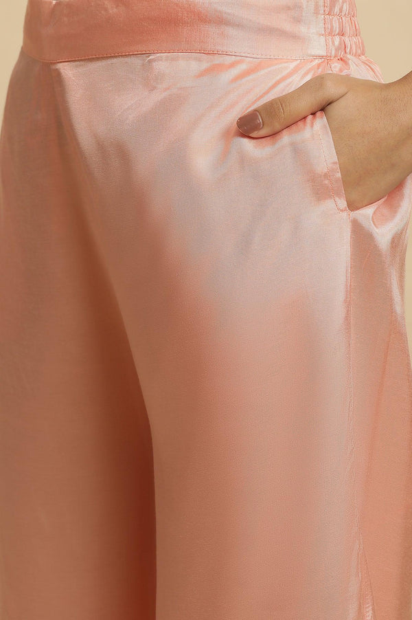 Peach Embroidered Kurta, Pants And Dupatta Set