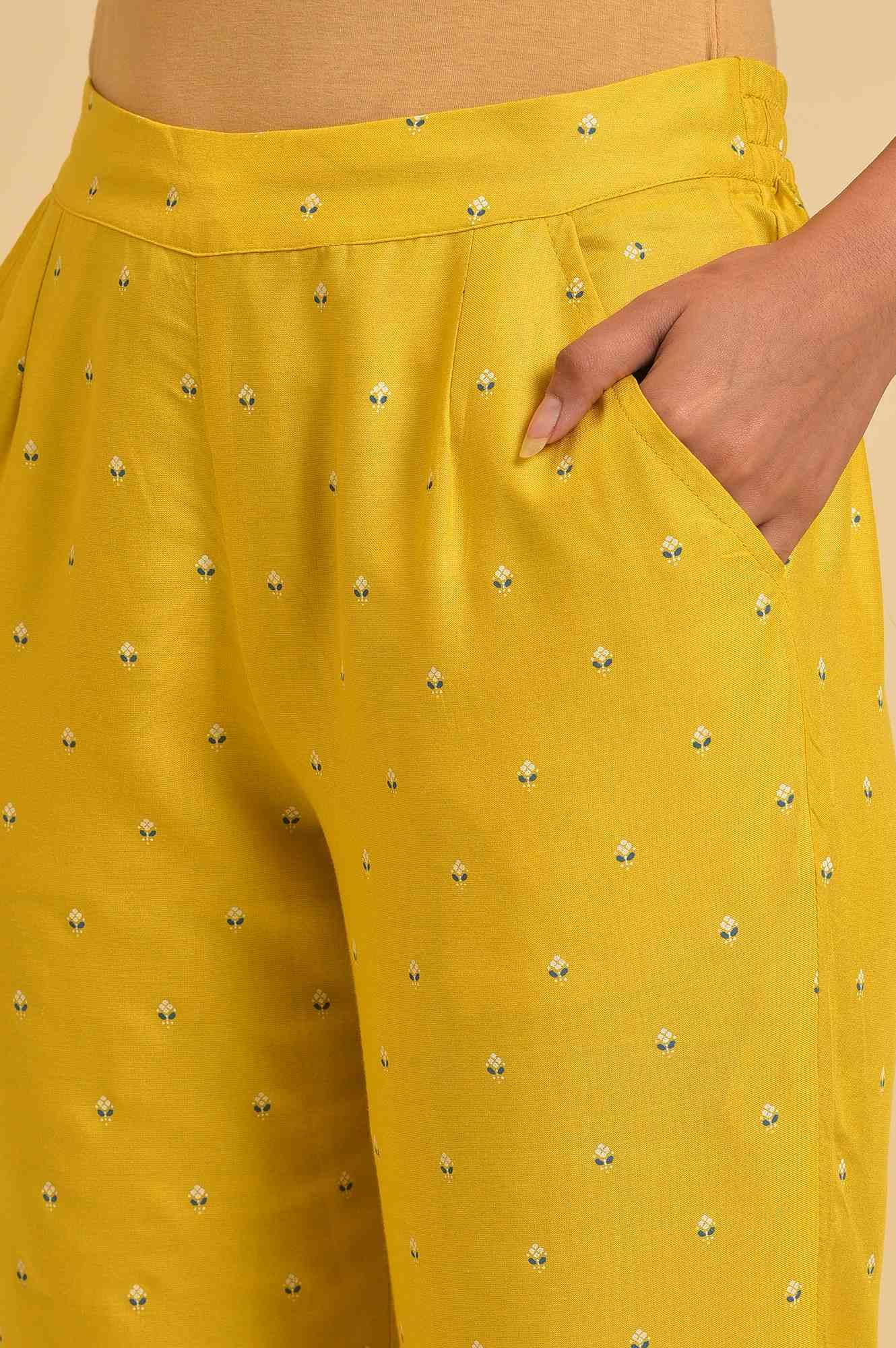 Yellow Glitter Printed Festive kurta, Pants &amp; Dupatta Set - wforwoman