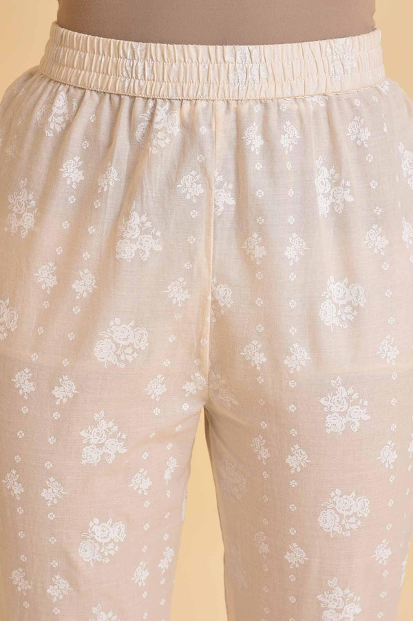 Ecru Printed Festive kurta, Pants & Dupatta Set