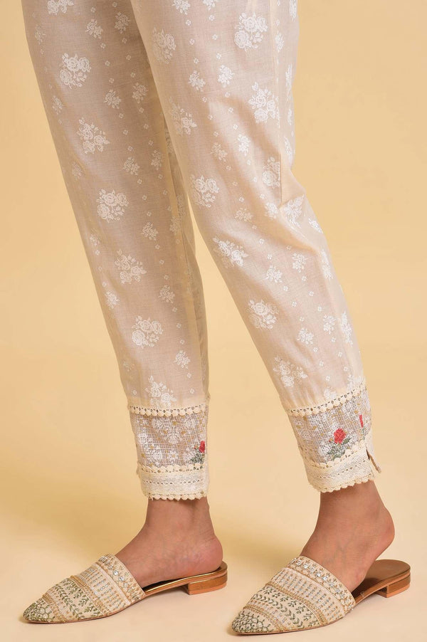 Plus Size Ecru Printed Festive kurta, Pants & Dupatta Set