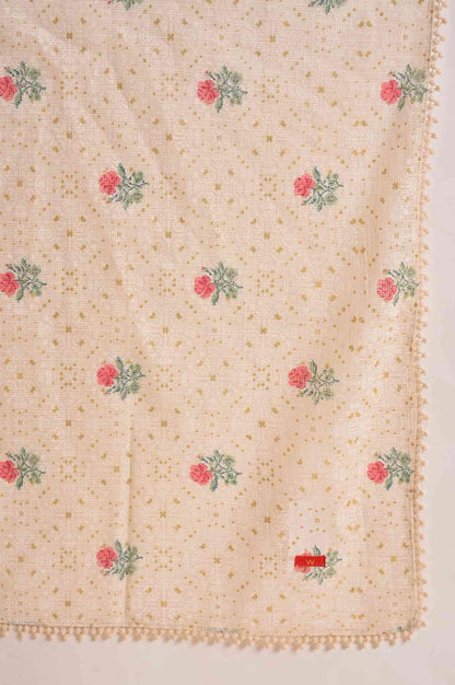 Ecru Printed Festive kurta, Pants &amp; Dupatta Set - wforwoman