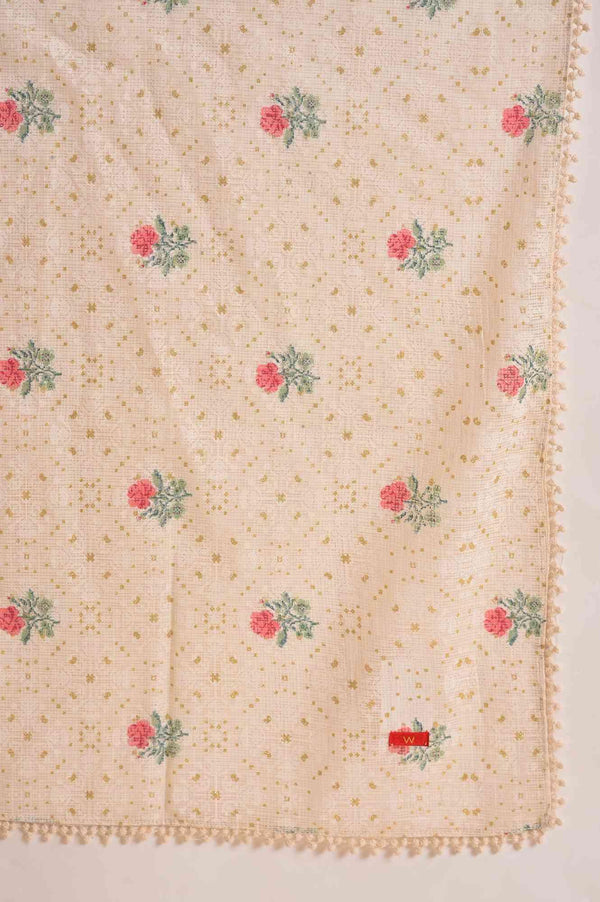 Ecru Printed Festive kurta, Pants & Dupatta Set