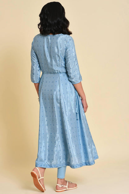 Blue Sequined Shantung kurta Set - wforwoman