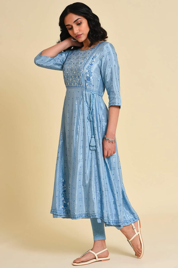 Blue Sequined Shantung kurta Set