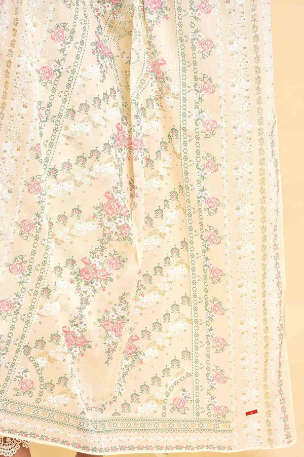 Ecru Embellished Festive Kurta, Pants And Dupatta Set