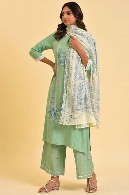 Light Green Printed kurta, Parallel Pants &amp; Dupatta Set - wforwoman