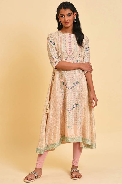 Beige Festive Asymmetric kurta Set - wforwoman