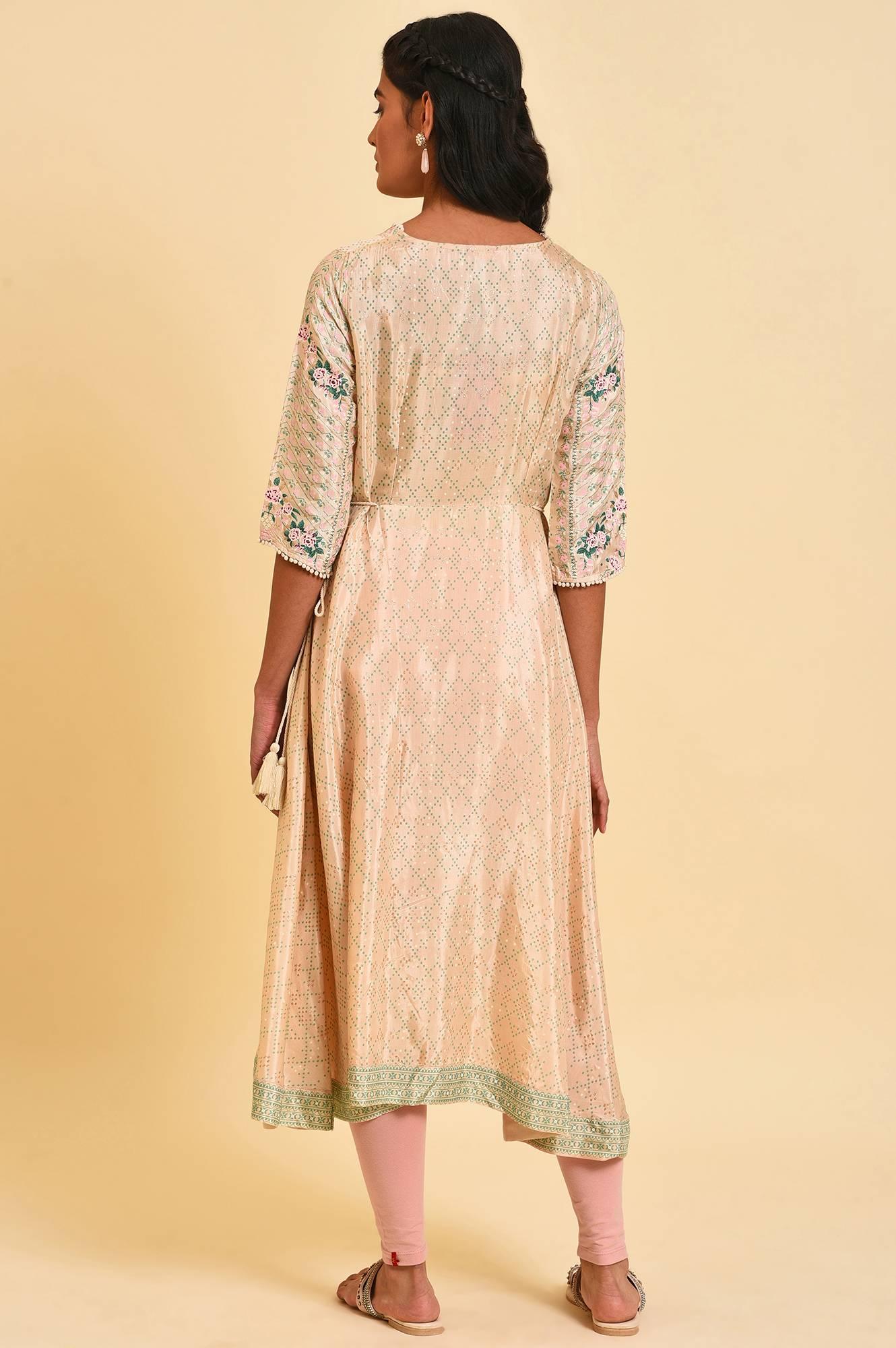 Beige Festive Asymmetric kurta Set - wforwoman