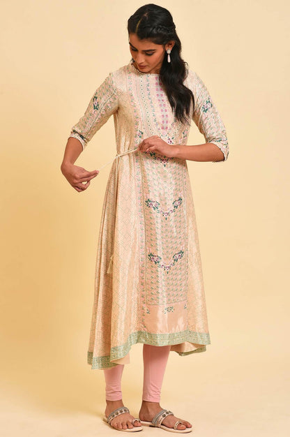 Beige Festive Asymmetric kurta Set - wforwoman