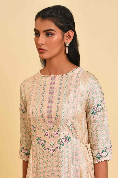Beige Festive Asymmetric kurta Set - wforwoman