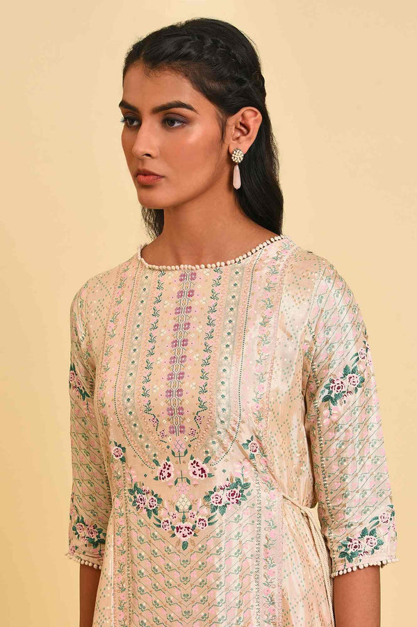 Beige Festive Asymmetric kurta Set