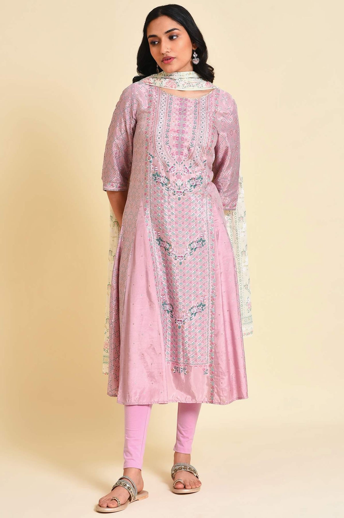 Light Purple A-Line Shantung kurta Set - XS