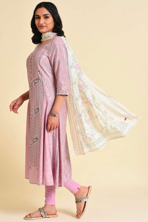 Light Purple A-Line Shantung kurta Set