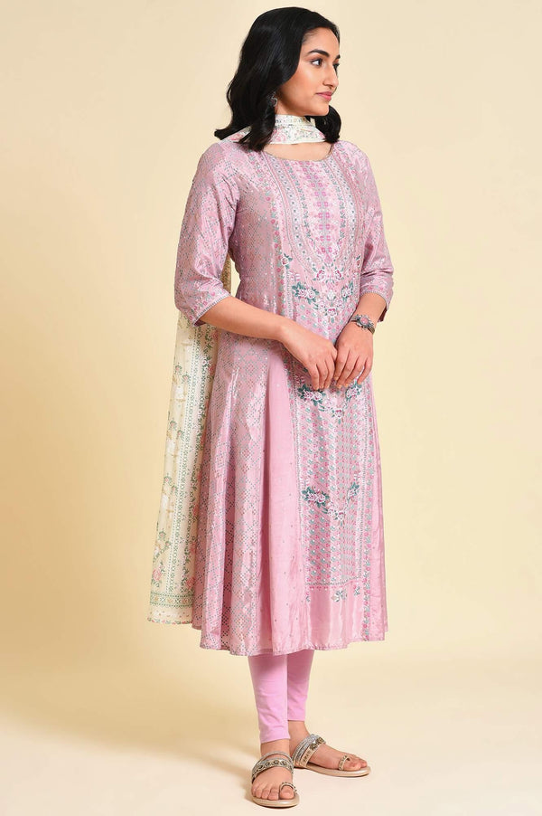 Light Purple A-Line Shantung kurta Set